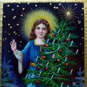 Lovely Christmas Postcard Spirit Holding Tree 1480 Germany Decatur Michigan 1909